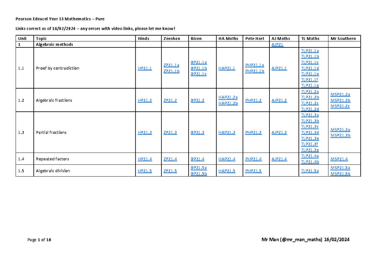 Pearson edexcel year 13 mathematics pure video links mma - Pearson ...