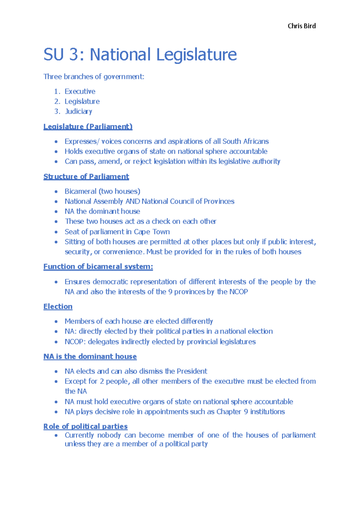 constitutional law notes and cases for exam purposes - SU 3: National ...