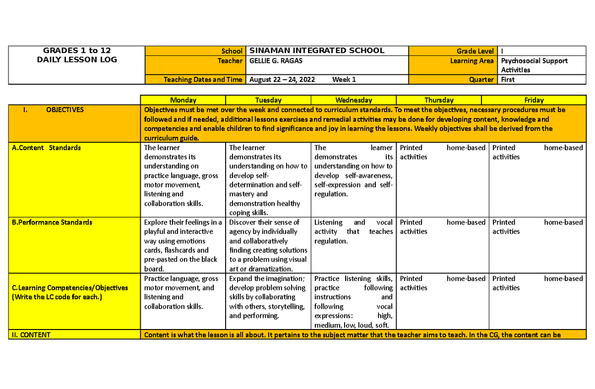 (First Day of School) PSS Q1 W1 (1) (Autosaved) - GRADES 1 to 12 DAILY ...