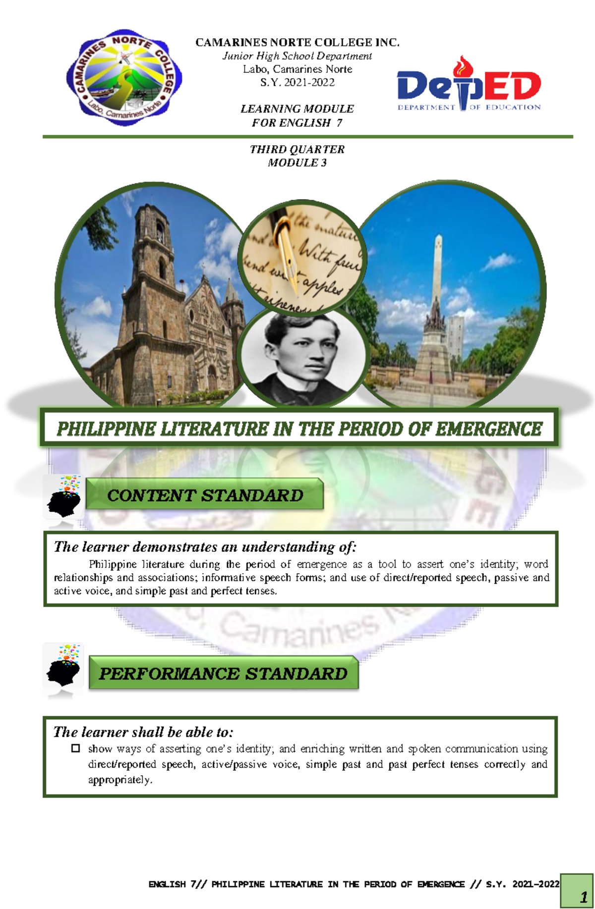 English+7+ Module+Q3+SY+2021-22 - ENGLISH 7// PHILIPPINE LITERATURE IN ...