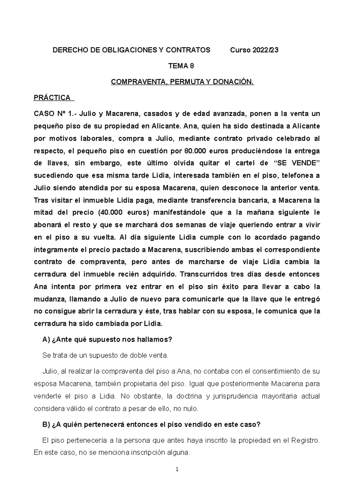 Práctica Tema 8 (alumnos) - DERECHO DE OBLIGACIONES Y CONTRATOS Curso ...