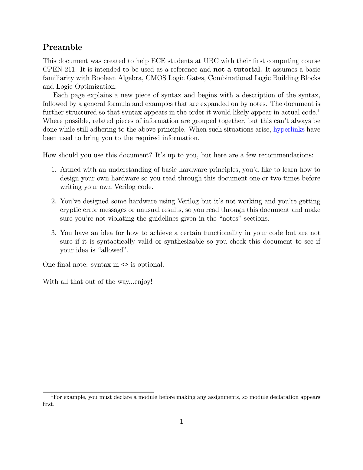 Basic Verilog Syntax - exam - Preamble This document was created to ...