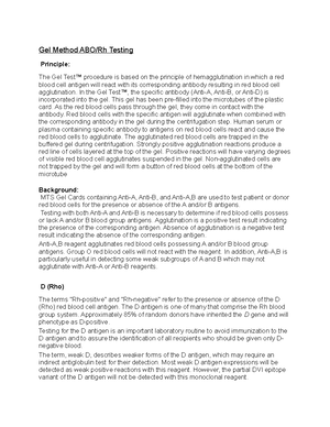 Rh and WEAK D Procedure lab manual - Rh Typing using Tube testing The ...