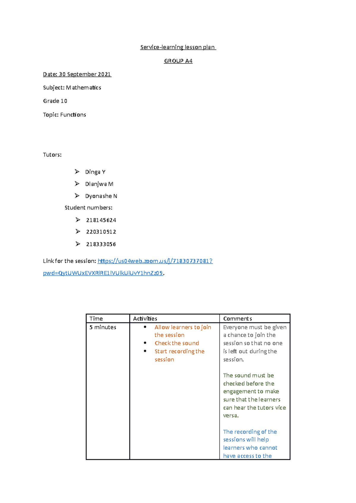 Lesson PLAN FOR Chemistry - Service-learning lesson plan GROUP A Date ...