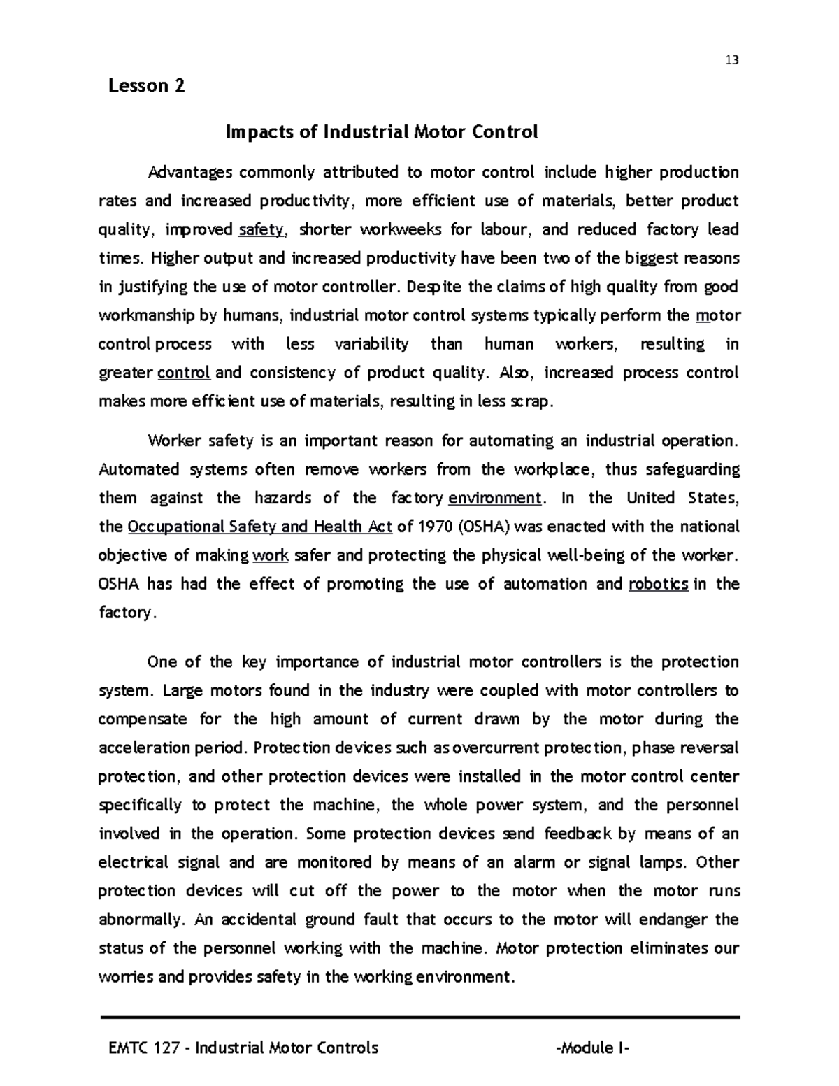 Impacts of Industrial Motor Control Advantages commonly attributed to