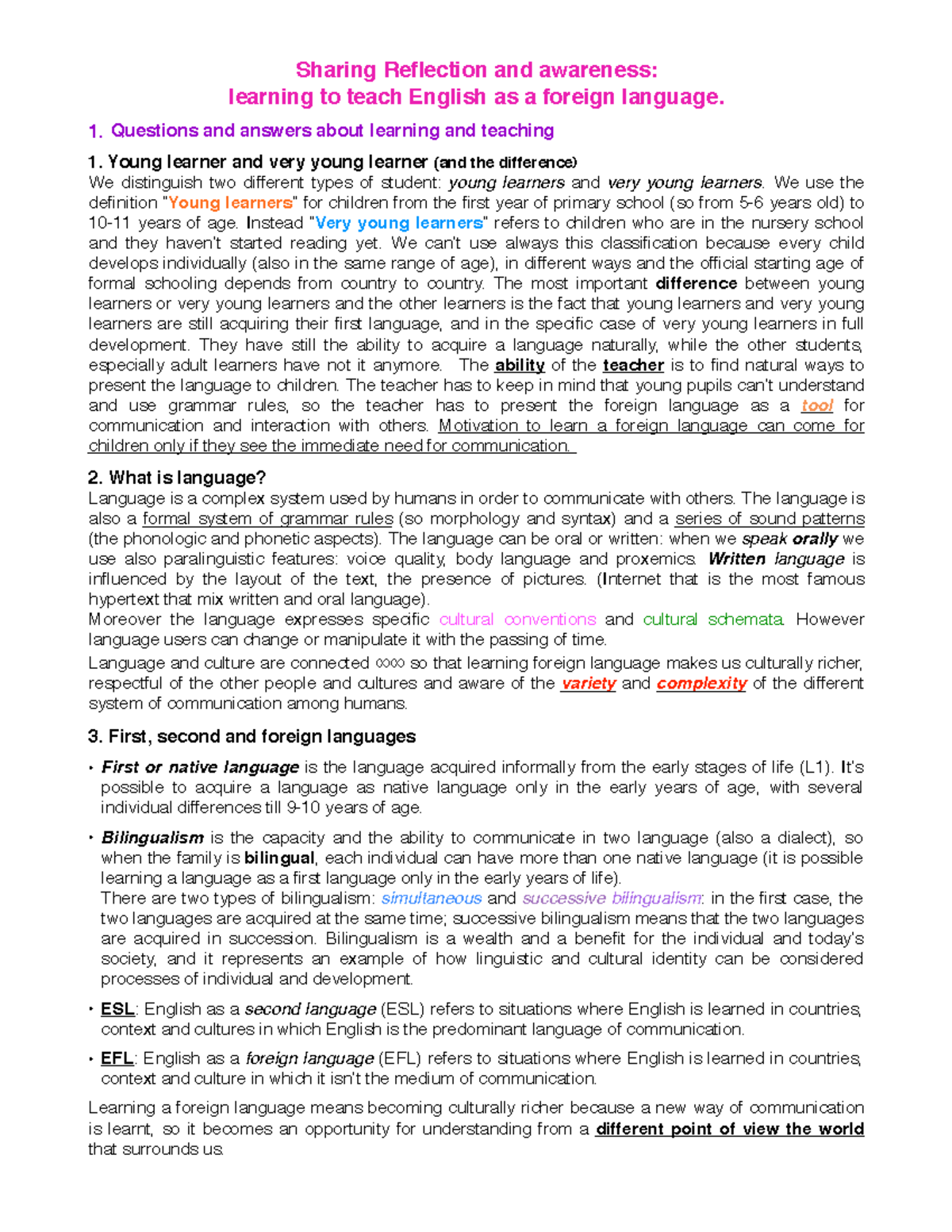 Sharing Reflection and awareness: learning to teach English as a ...