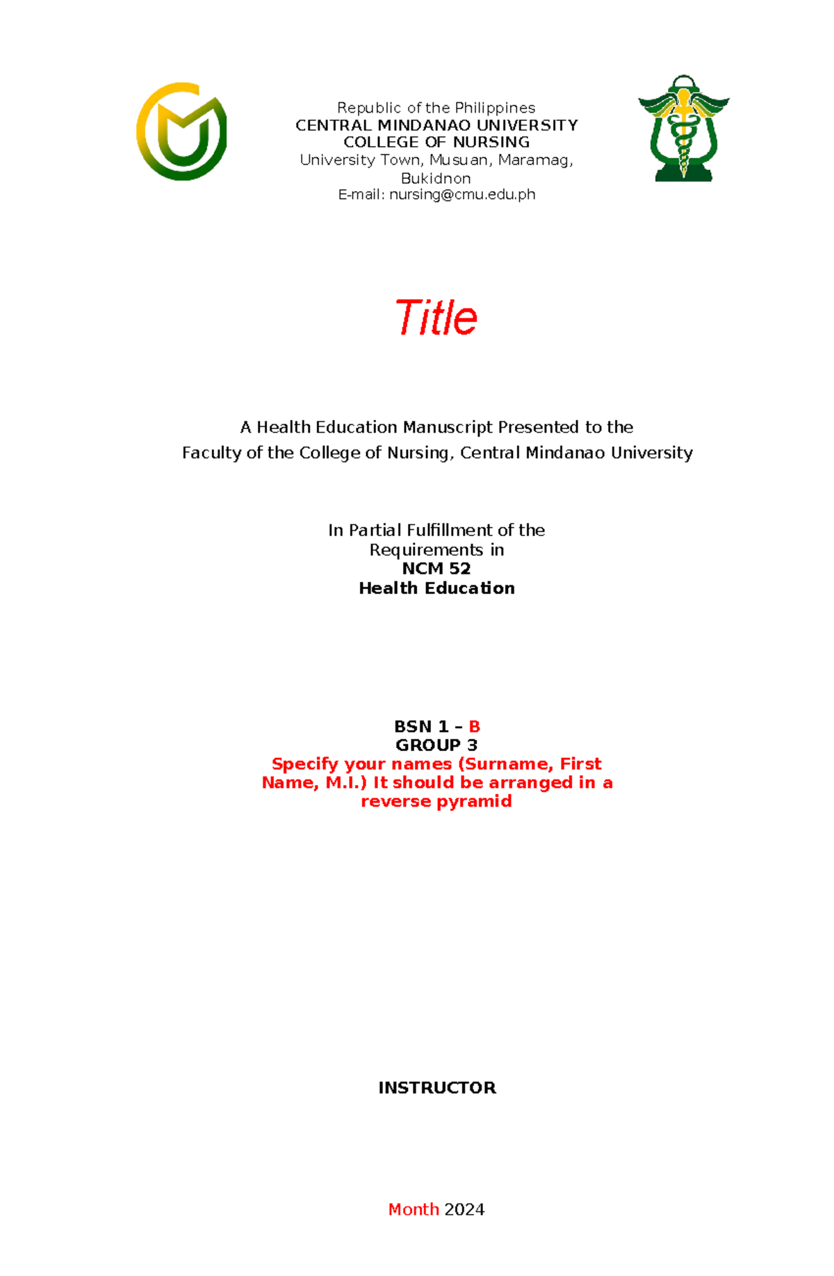 Health-Ed-Manuscript - Republic of the Philippines CENTRAL MINDANAO ...