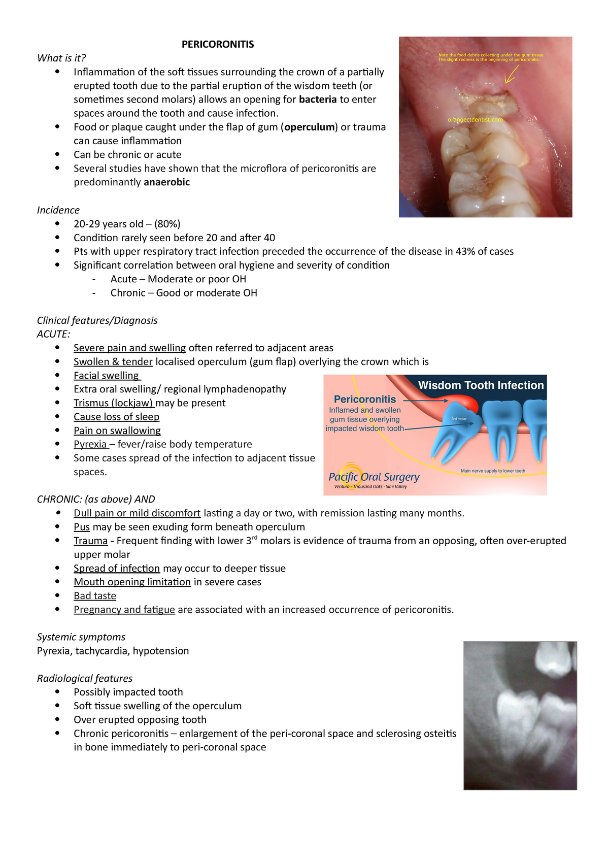 [P] Pericoronitis Notes - PERICORONITIS What is it? Inflammation of the ...