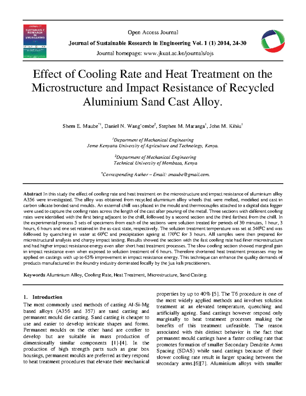 Effect of Cooling Rate and Heat Treatment on the - Open Access Journal ...