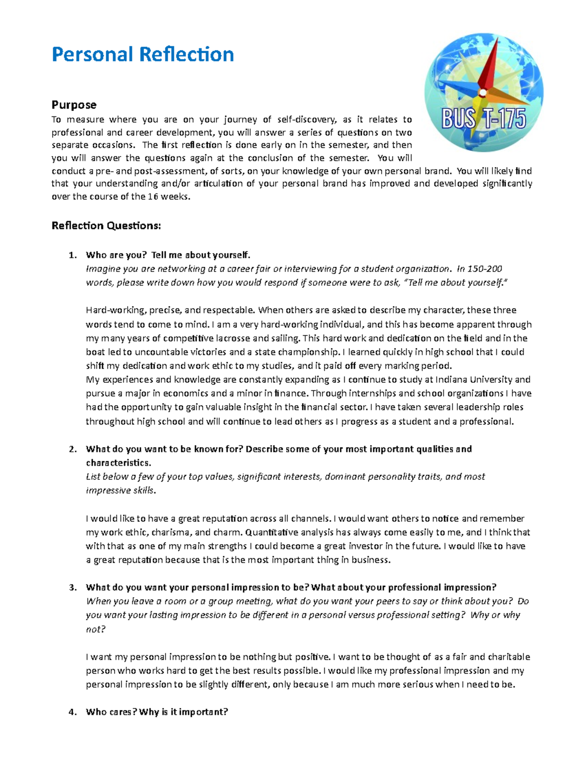 Personal Reflection (Phase 2) - Personal Reflection Purpose To measure ...