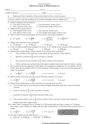 Mapeh 5 Midterm - MAPEH 5 Mid-Term Exam (4th Quarter) Name