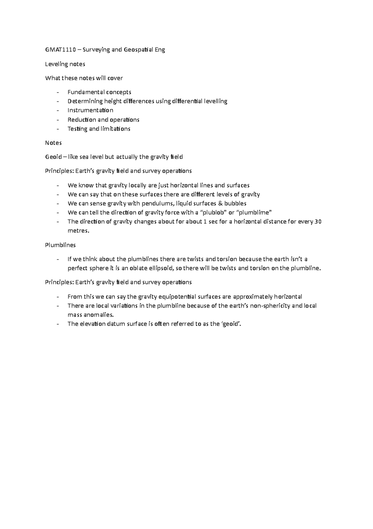 Leveling notes - GMAT1110 – Surveying and Geospatial Eng Leveling notes ...