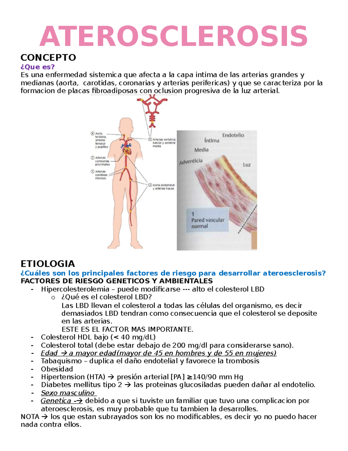 Aterosclerosis - Cuestionario De Fisiopatologia Del Porth ...