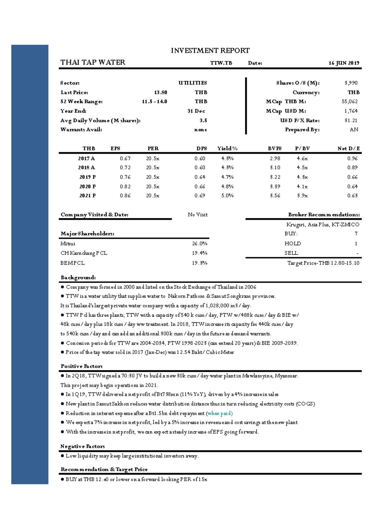 2019 .06.16 TTW Pcl - Example of a Research Report - THAI TAP WATER TTW ...