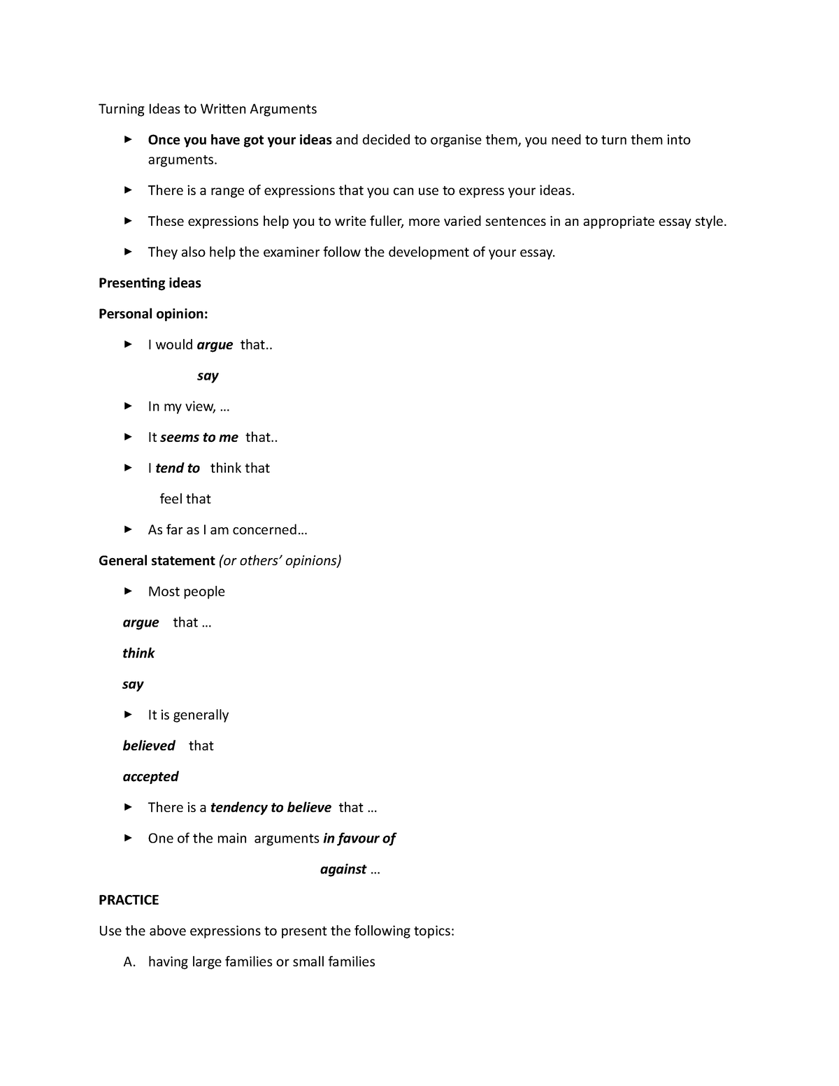 turning-ideas-to-written-arguments-there-is-a-range-of-expressions