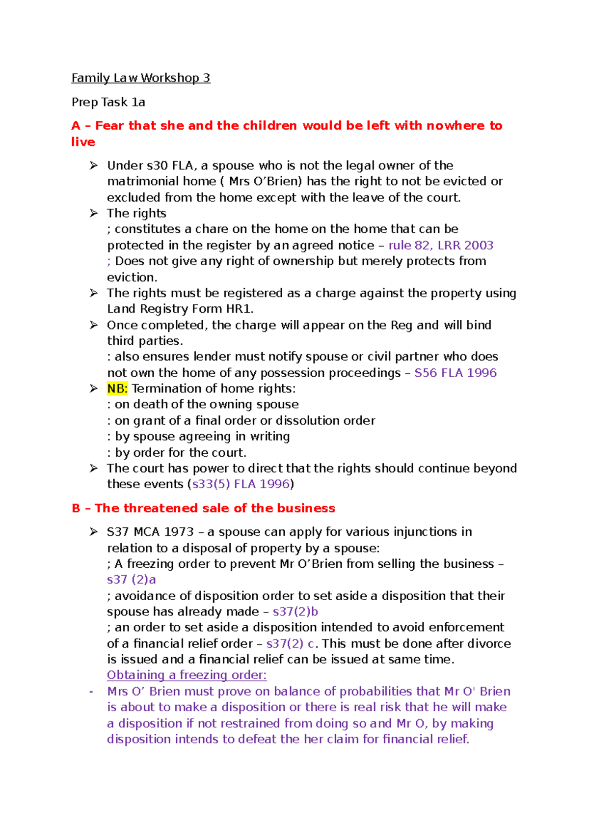 Workshop 3 - Prep Task 3 brief notes - Family Law Workshop 3 Prep Task ...