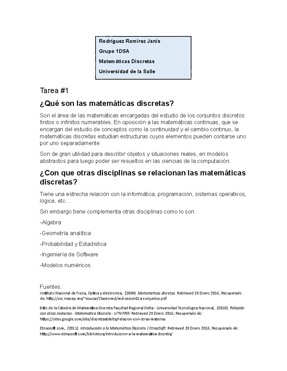 Matematicas Discretas - Janis Grupo 1DSA Discretas Universidad De La ...