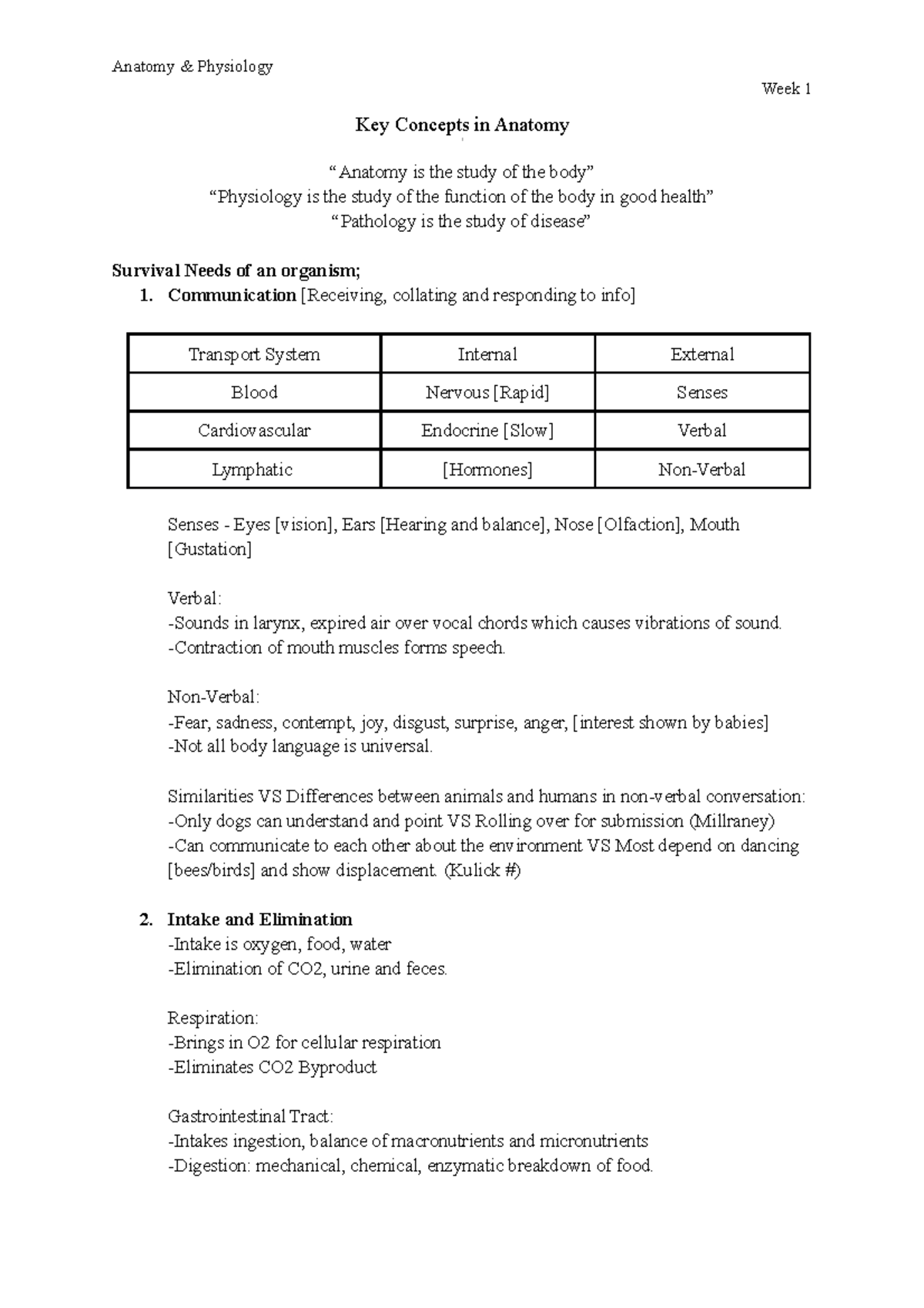 Key Concepts in Anatomy - Week 1 - Week 1 Key Concepts in Anatomy ...