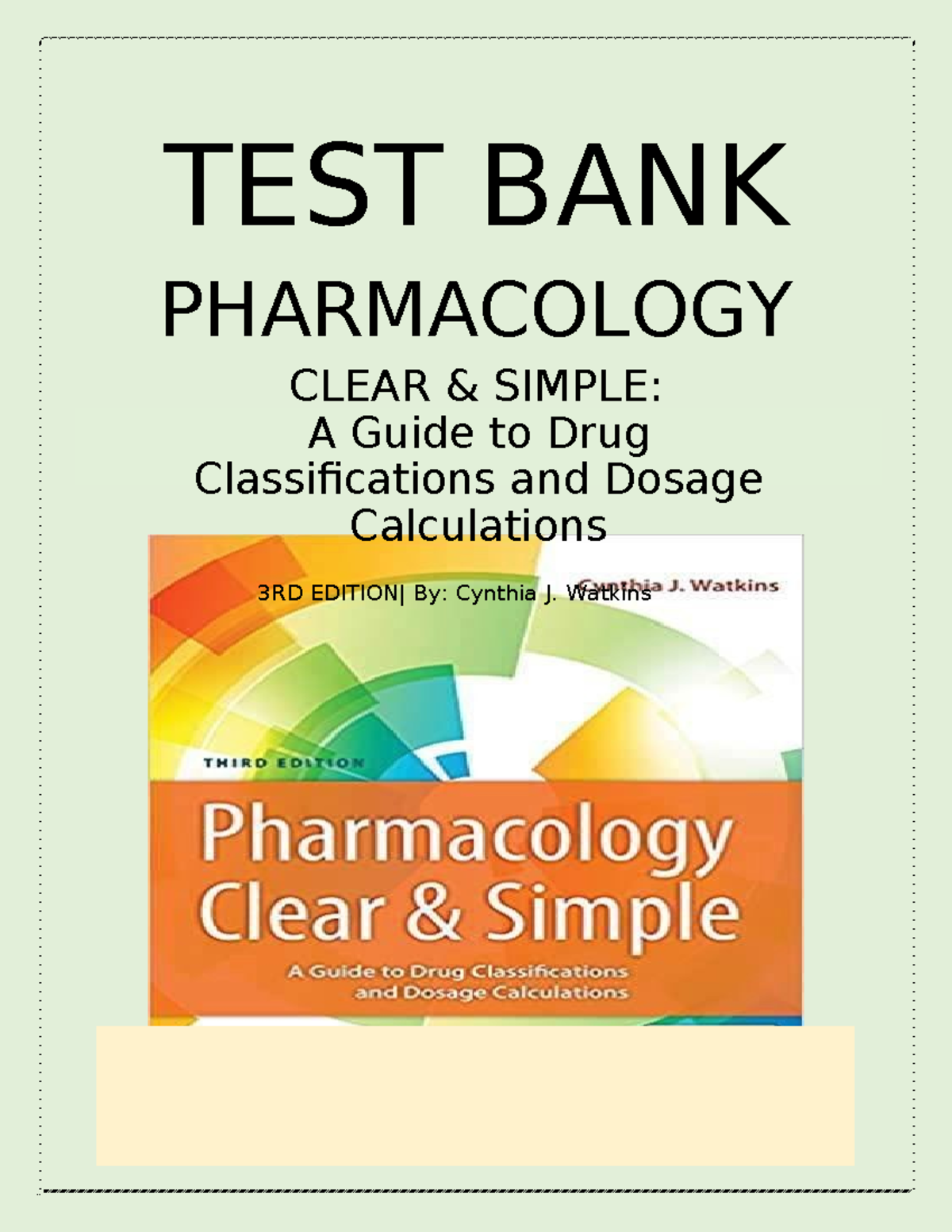 Test Bank Pharmacology Clear and Simple A Guide to Drug Classifications ...