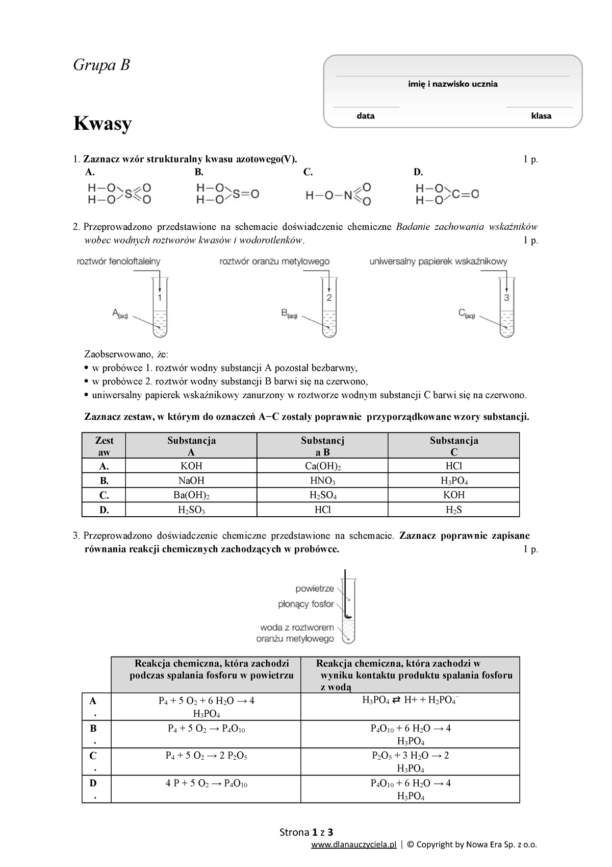 Sprawdzian 1 Kwasy Grupa B - Grupa B Kwasy Zaznacz Wzór Strukturalny ...