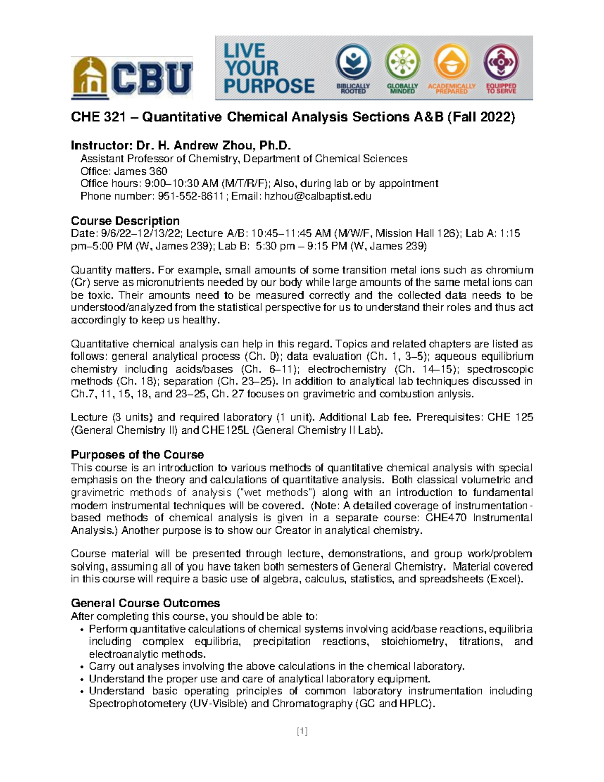 CHE321(5)2 syllabus CHE 321 Quantitative Chemical Analysis