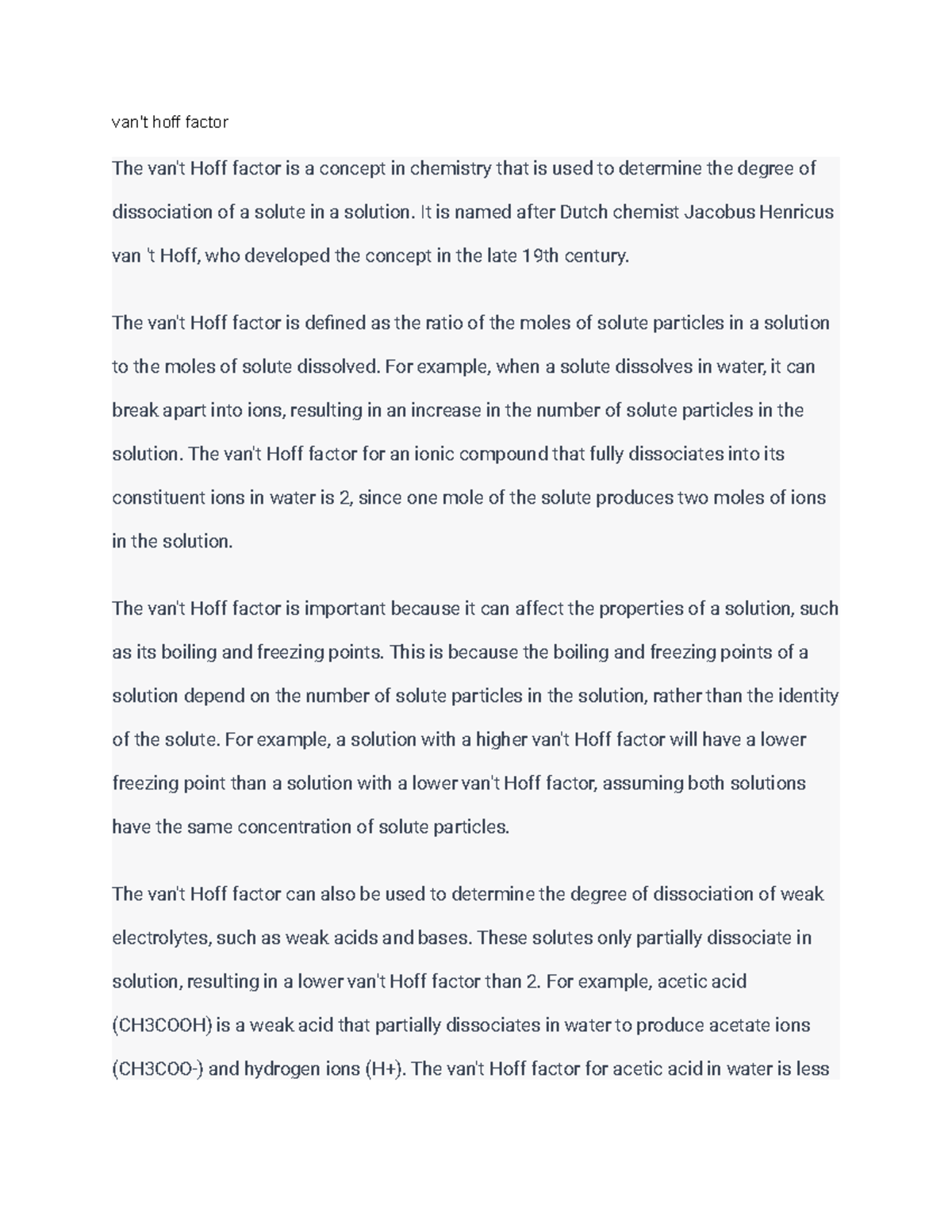 Van't hoff factor van't hoff factor The van't Hoff factor is a