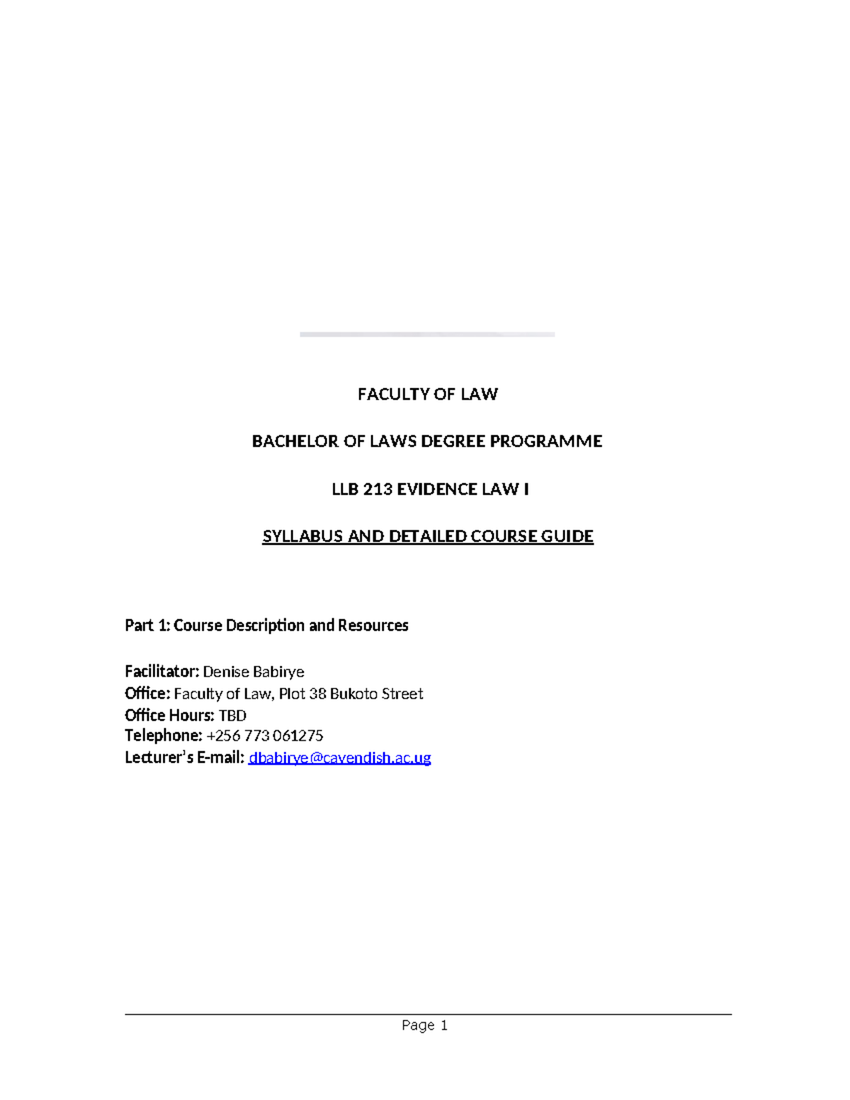 LLB 213 Evidence Law I Course Guide - FACULTY OF LAW BACHELOR OF LAWS ...