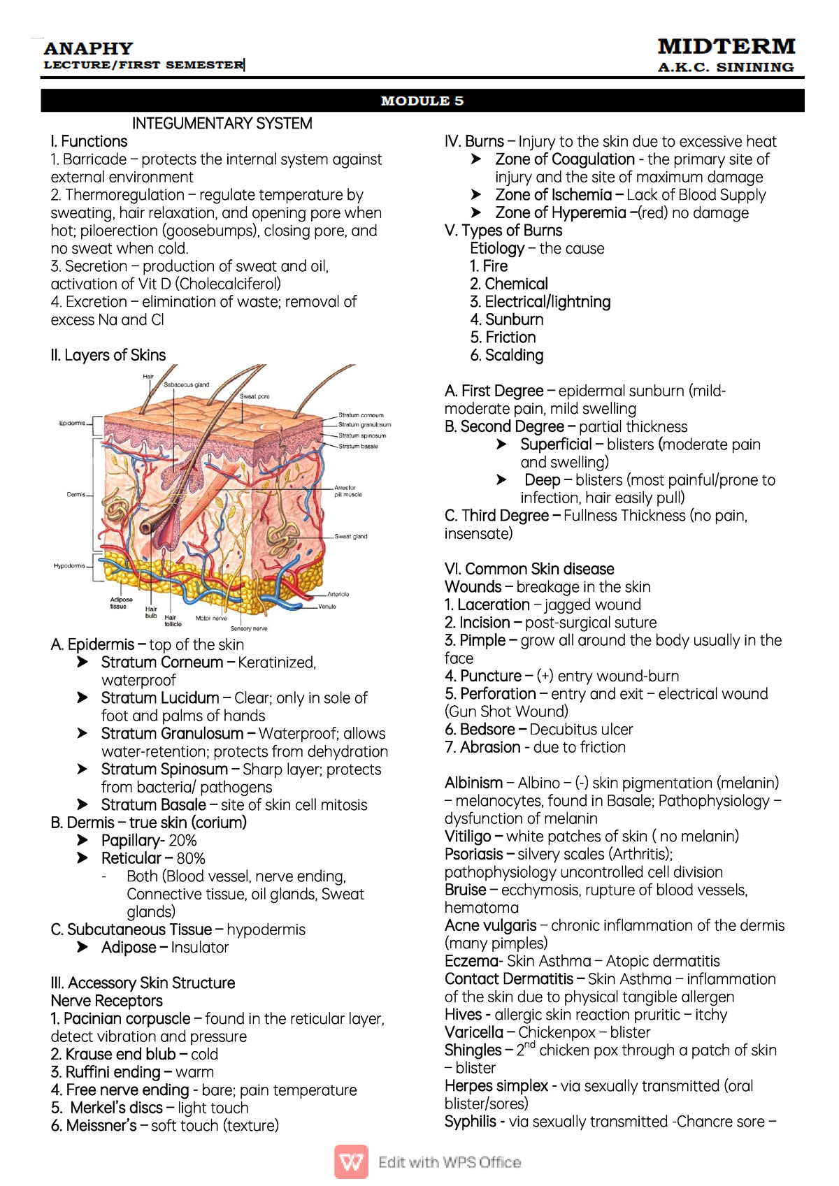 Sinining- Ingumentary - INTEGUMENTARY SYSTEM I. Functions Barricade ...