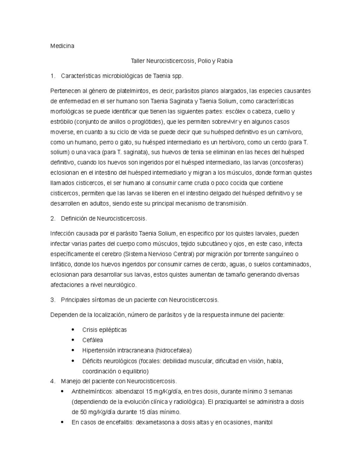 Taller Neurocisticercosis, Polio y Rabia - Medicina Taller ...