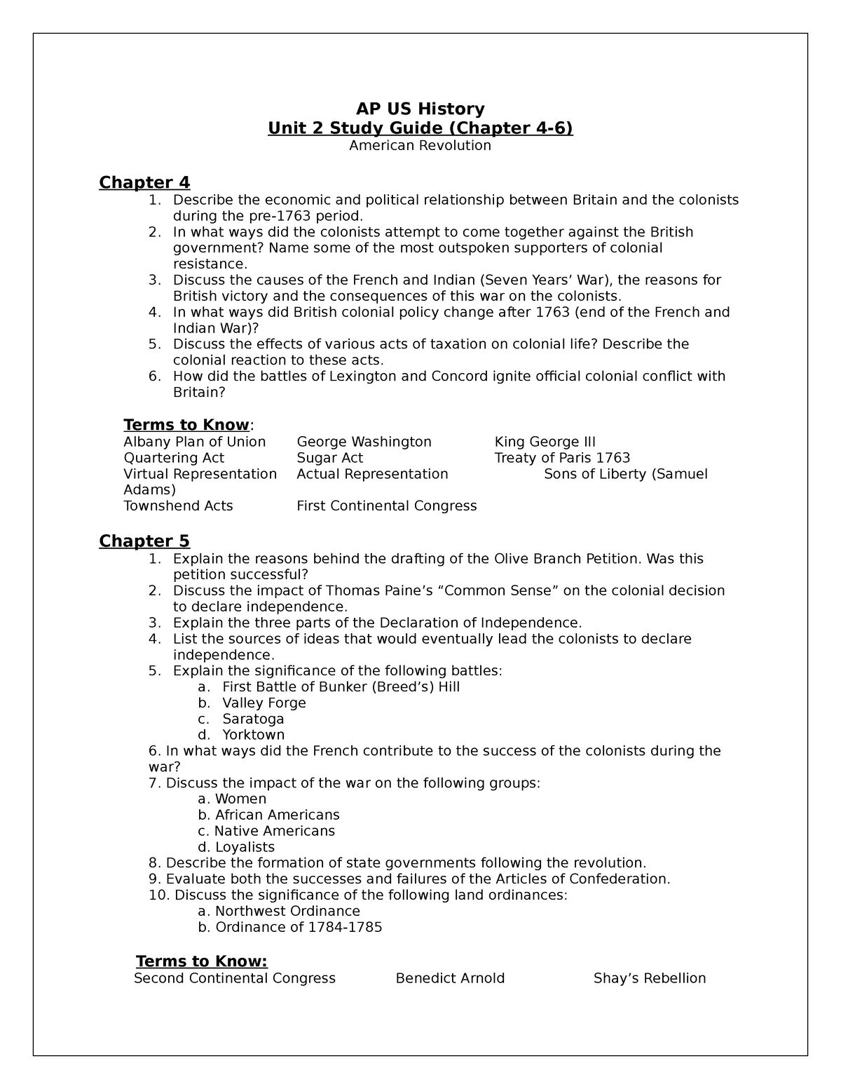 Unit 2 study guide notes AP US History Unit 2 Study Guide (Chapter