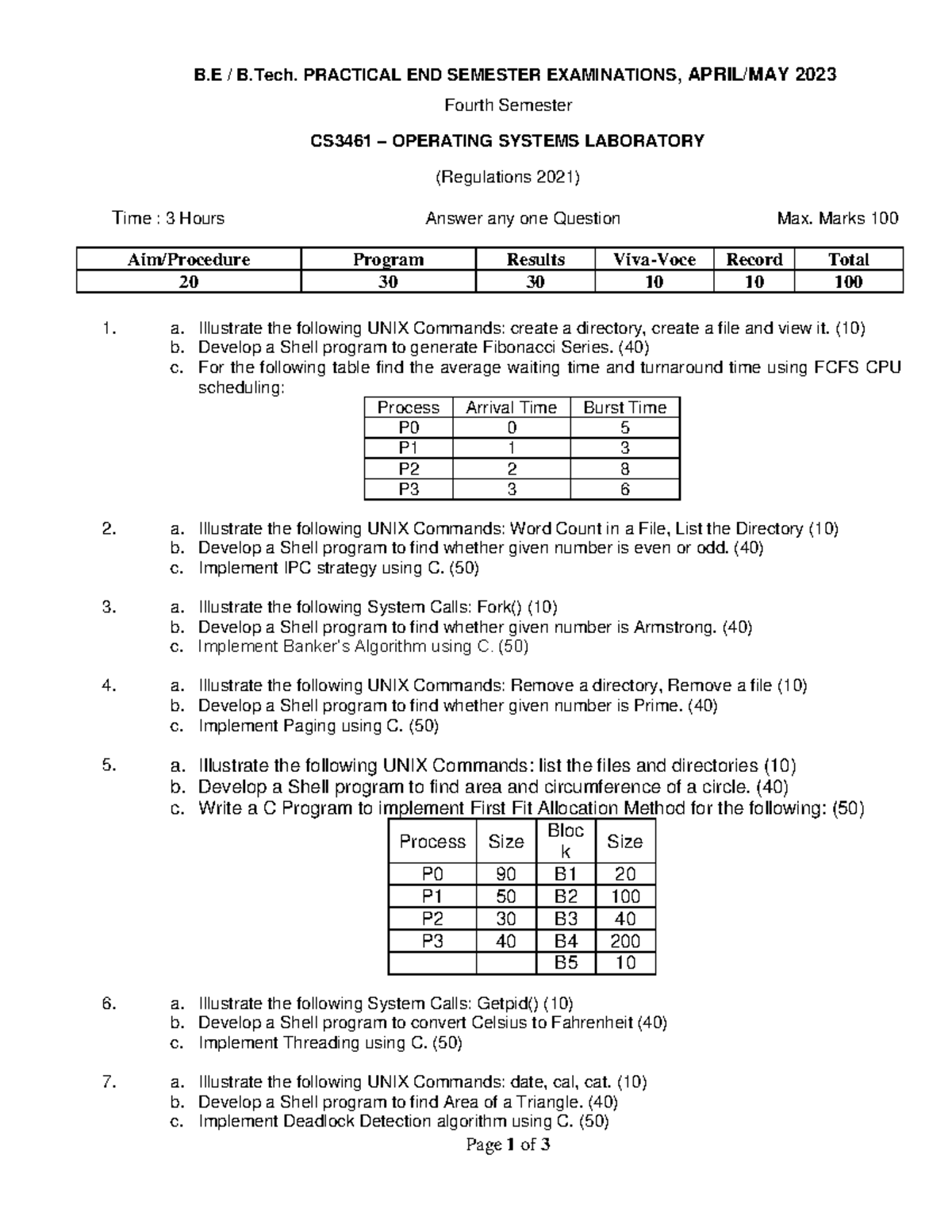 CS3461 SET 3 - Set 3 - Page 1 Of 3 B / B. PRACTICAL END SEMESTER ...