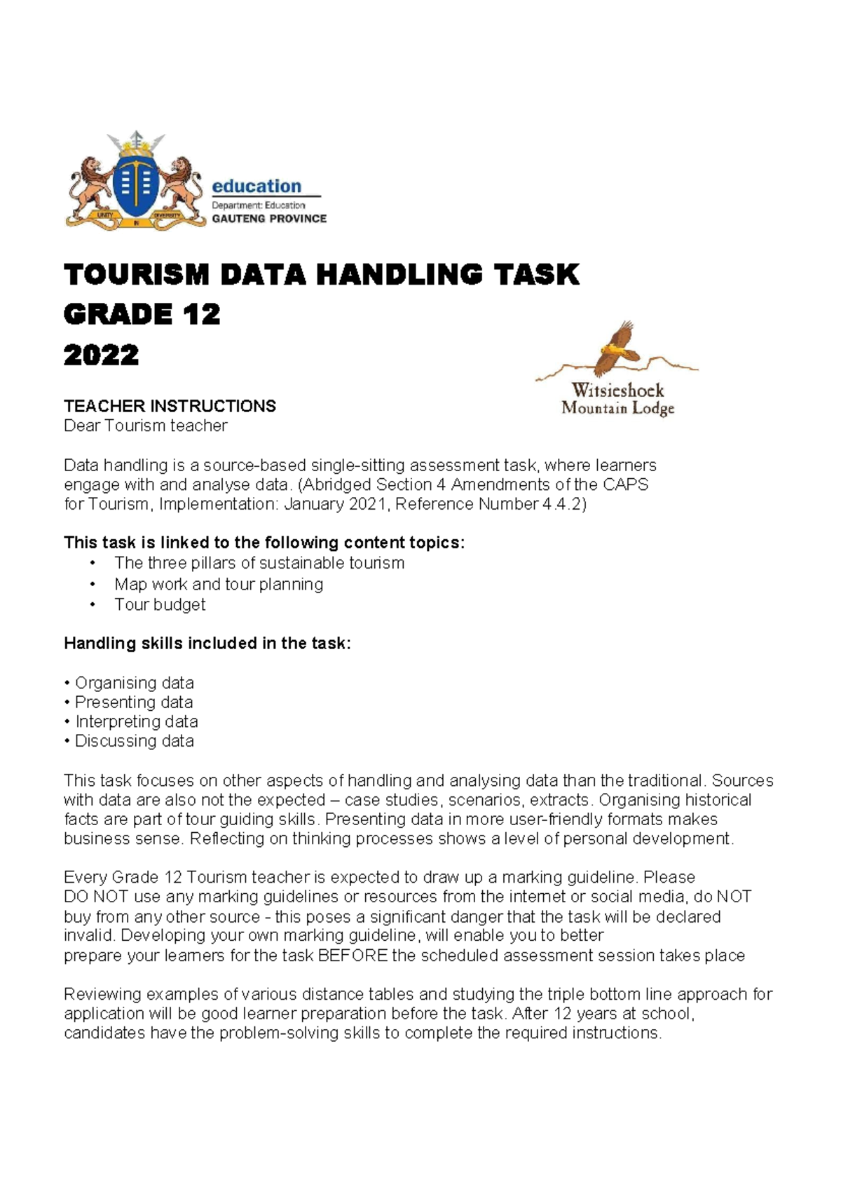 tourism grade 11 data handling task 2023 term 3 memo