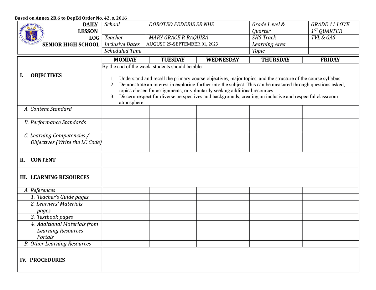 Toaz - toz - Based on Annex 2B to DepEd Order No. 42, s. 2016 DAILY ...