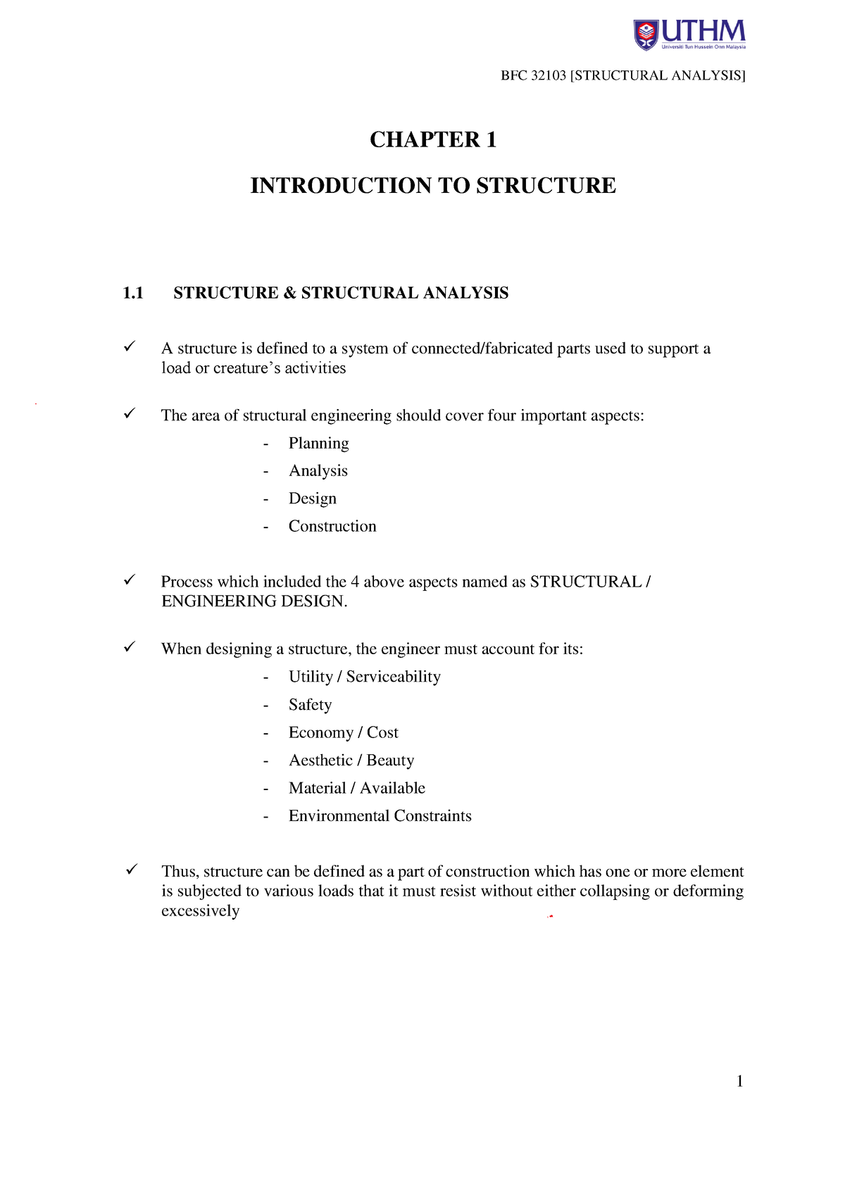 Chapter 1-introductiontostructure - CHAPTER 1 INTRODUCTION TO STRUCTURE ...