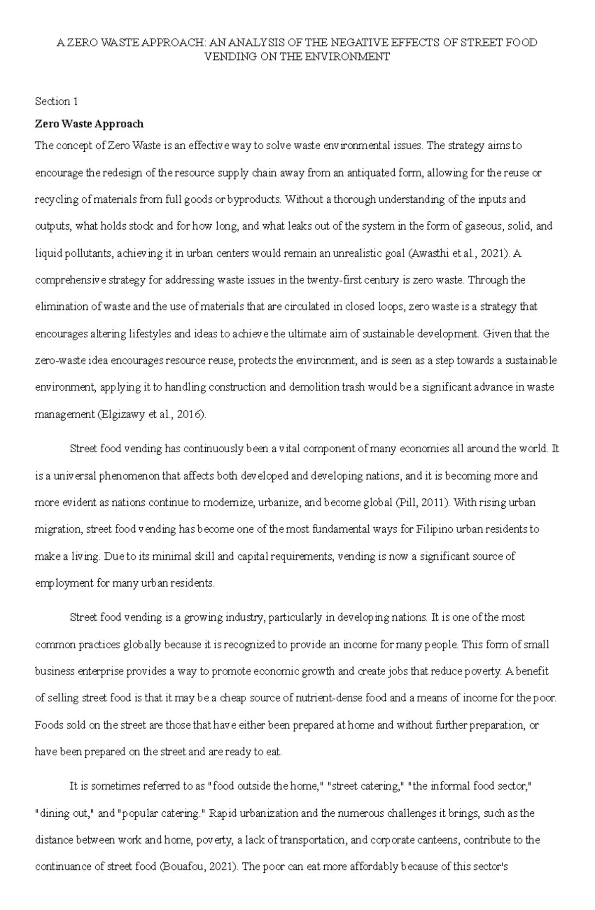 Section-1 - CASE ANALYSIS TO THE ENVIRONMENTAL SCIENCE - A ZERO WASTE ...