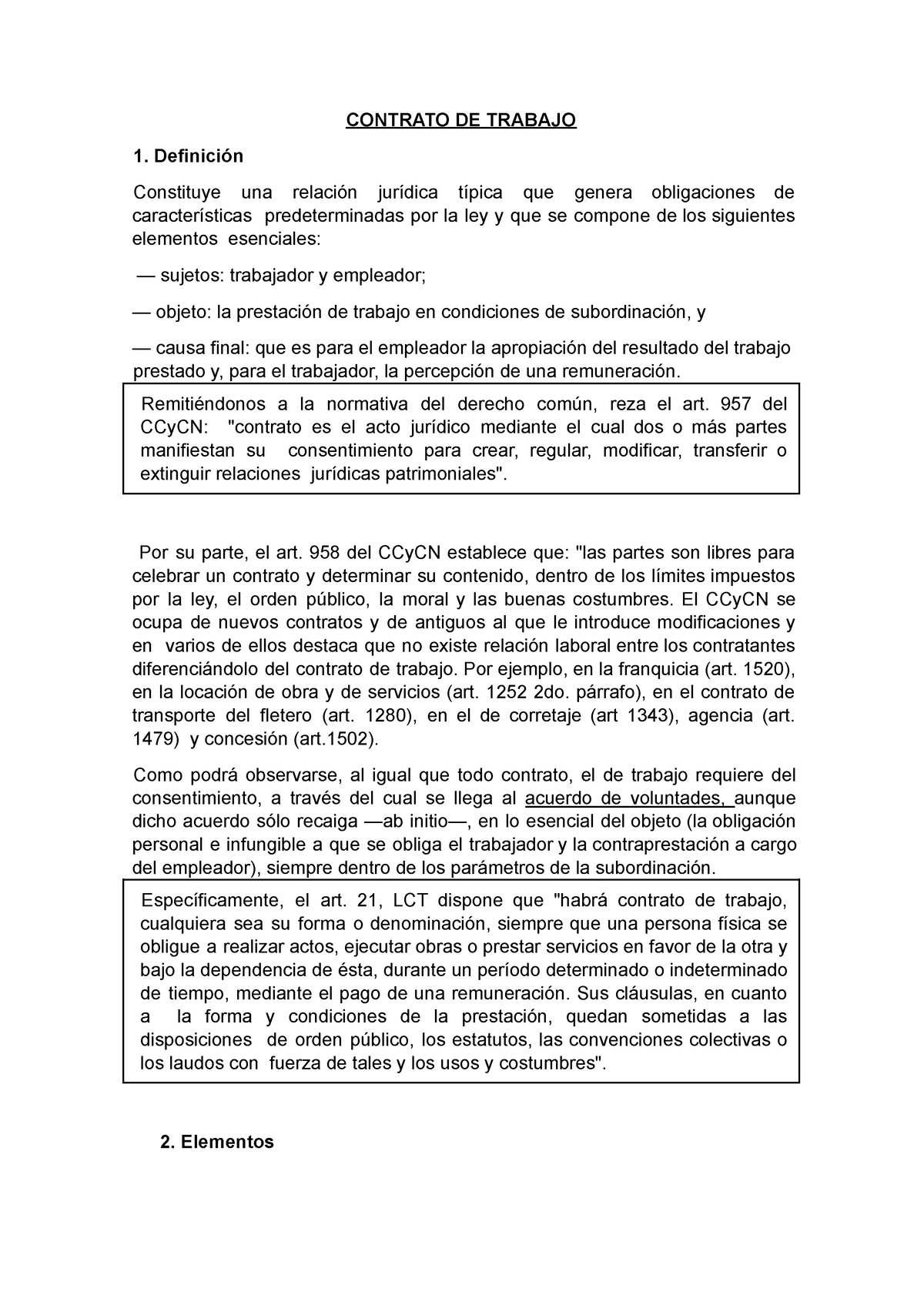 3 - Unidad 2 Contrato DE Trabajo - CONTRATO DE TRABAJO Definición 