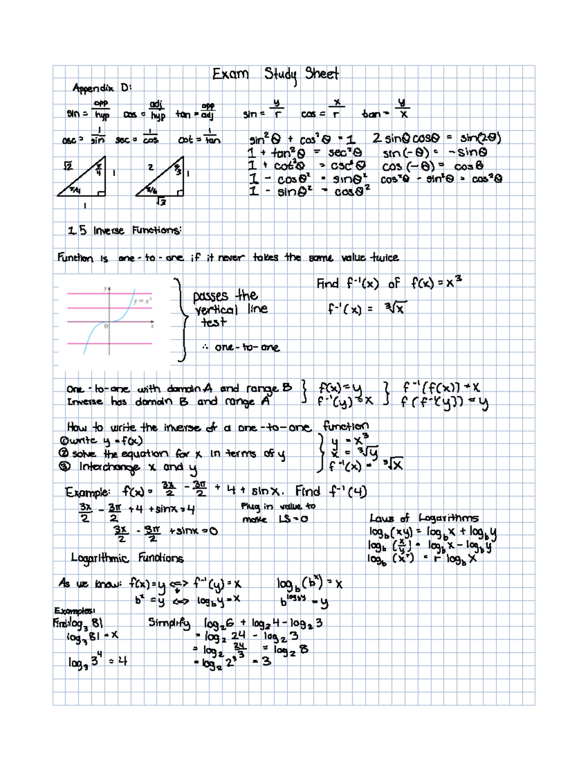 Exam Study Sheet Exam Study Sheet sin Ifp cos Ggp tan 8kg csc sit