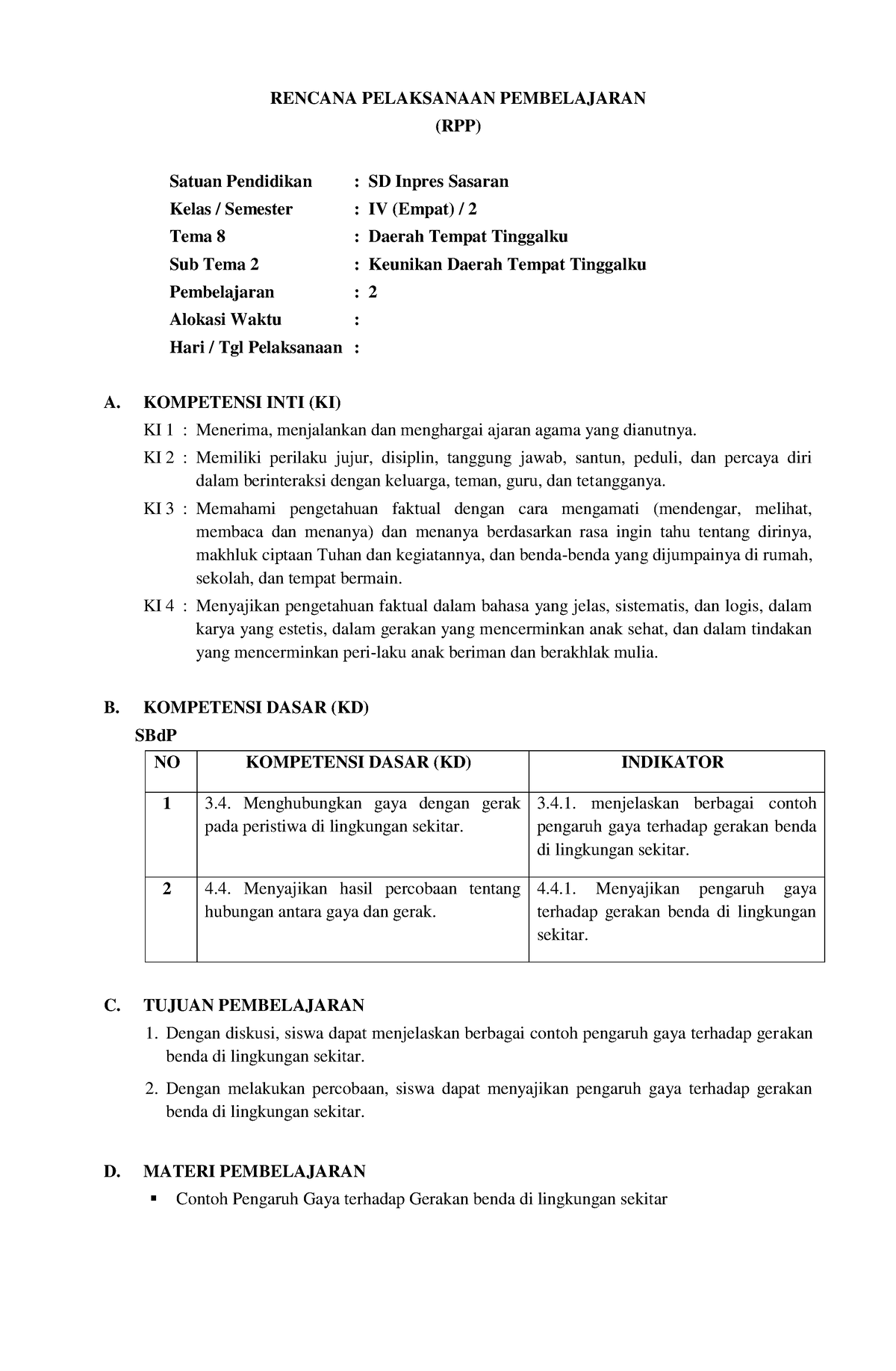 Rpp Tema 8 Sub Tema 2 Pembelajaran 2 Rencana Pelaksanaan Pembelajaran Rpp Satuan Pendidikan 5392