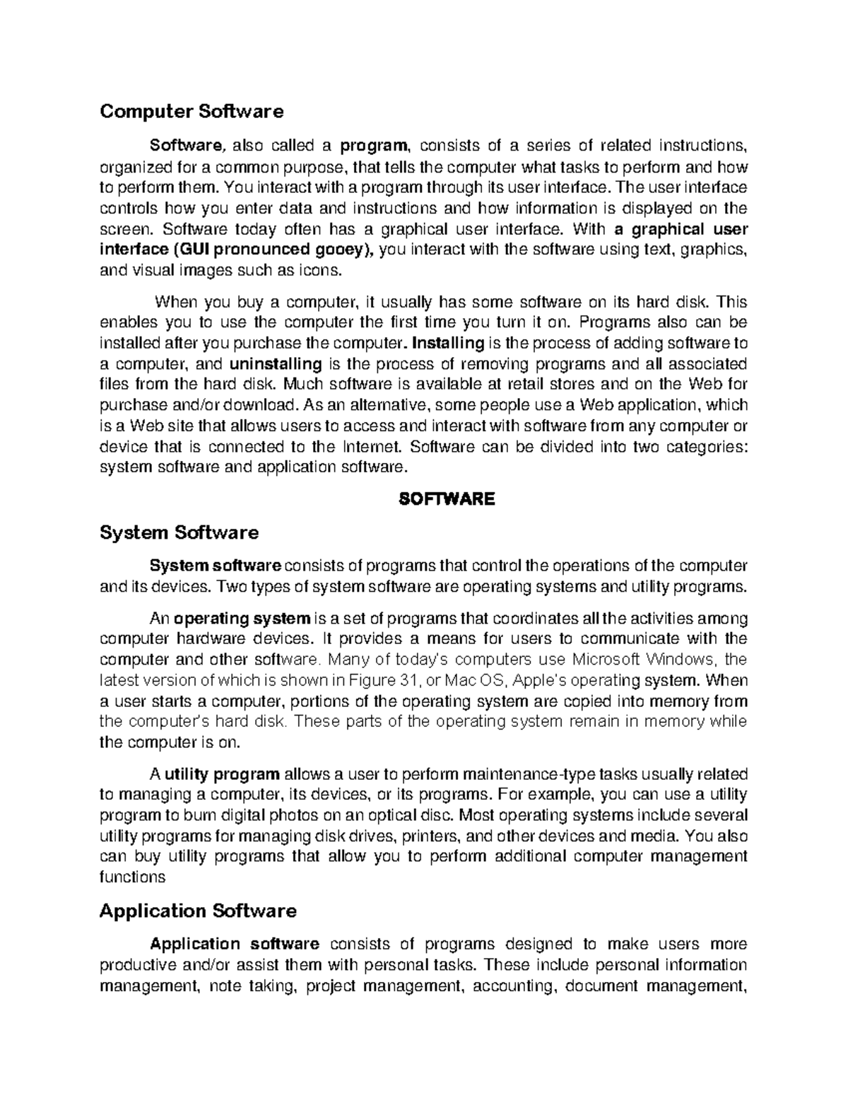 Computer Software - Computer Software Software , also called a program ...