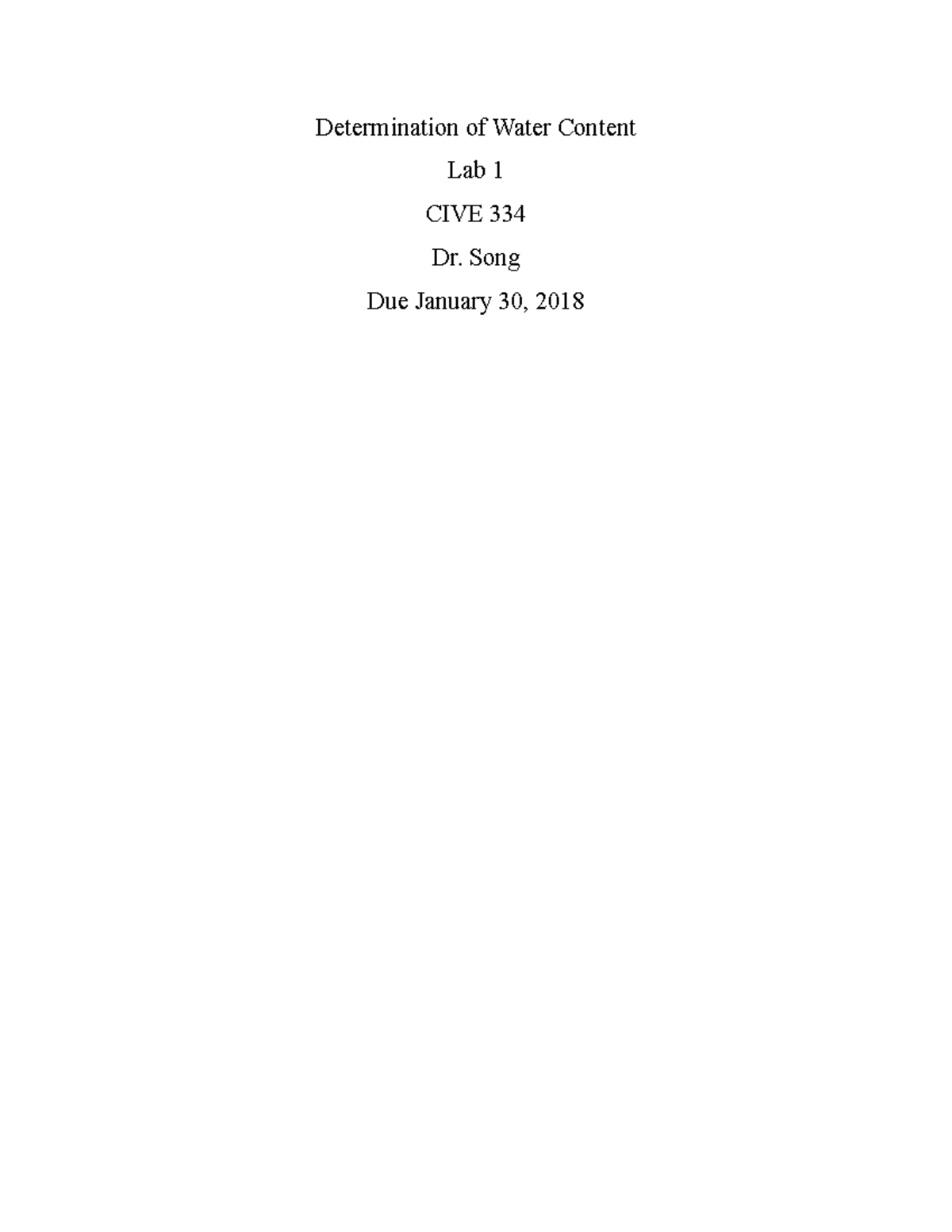 Lab 1 - Moisture Content - Determination Of Water Content Lab 1 CIVE ...