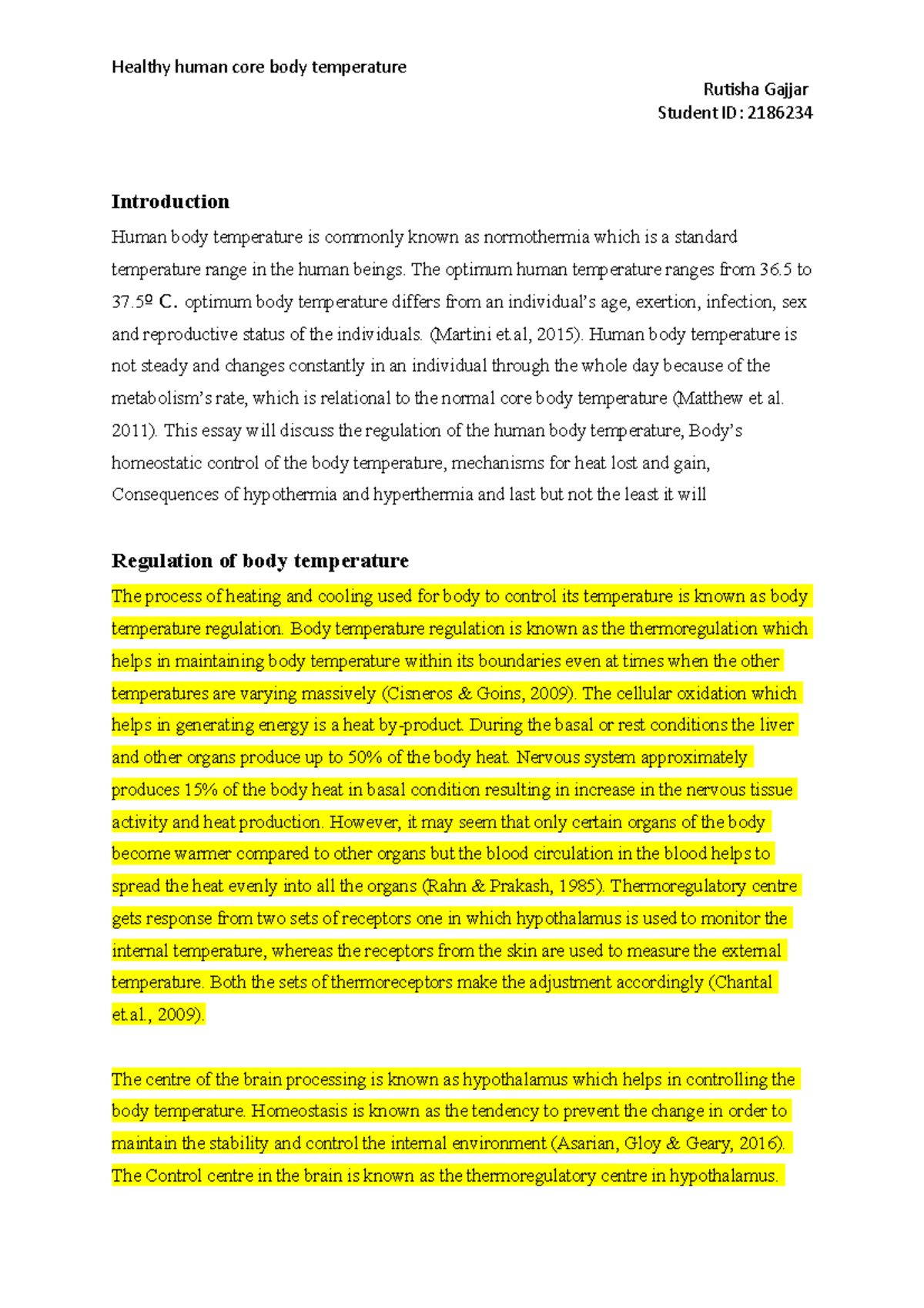 research paper on body temperature