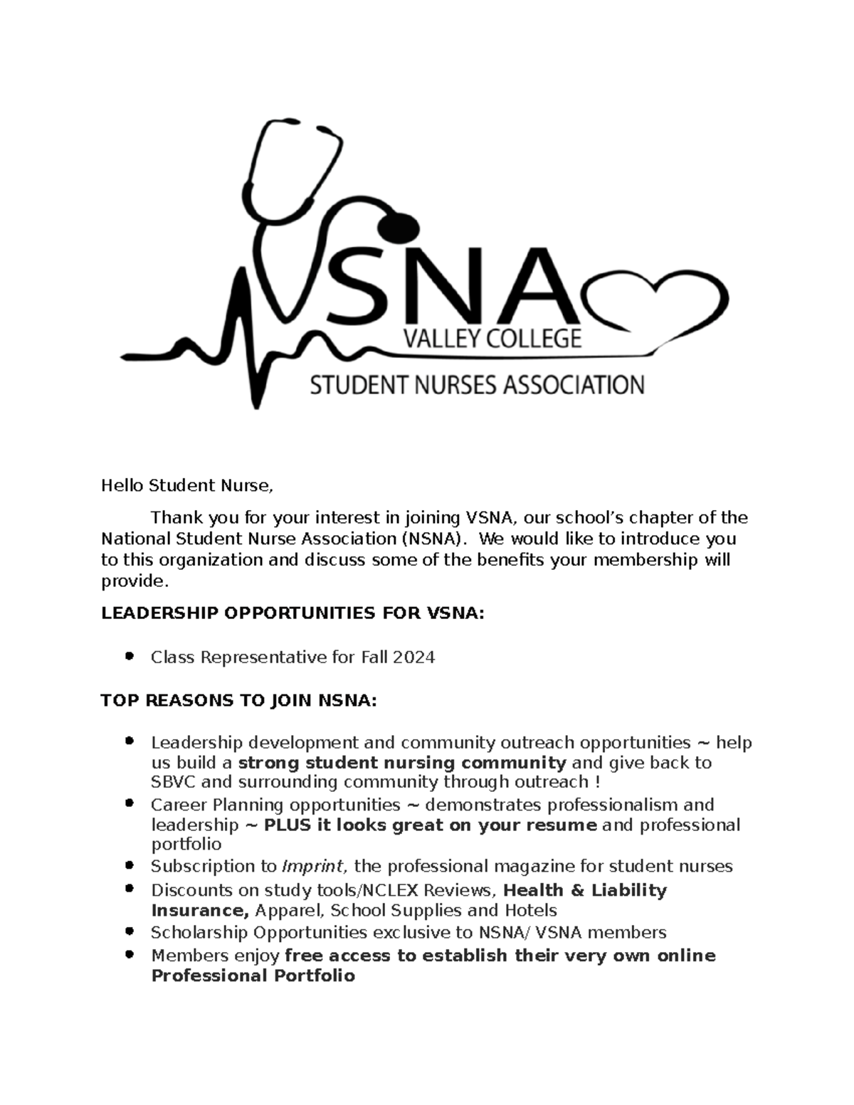 VSNA Welcome - Bkj - Hello Student Nurse, Thank you for your interest ...