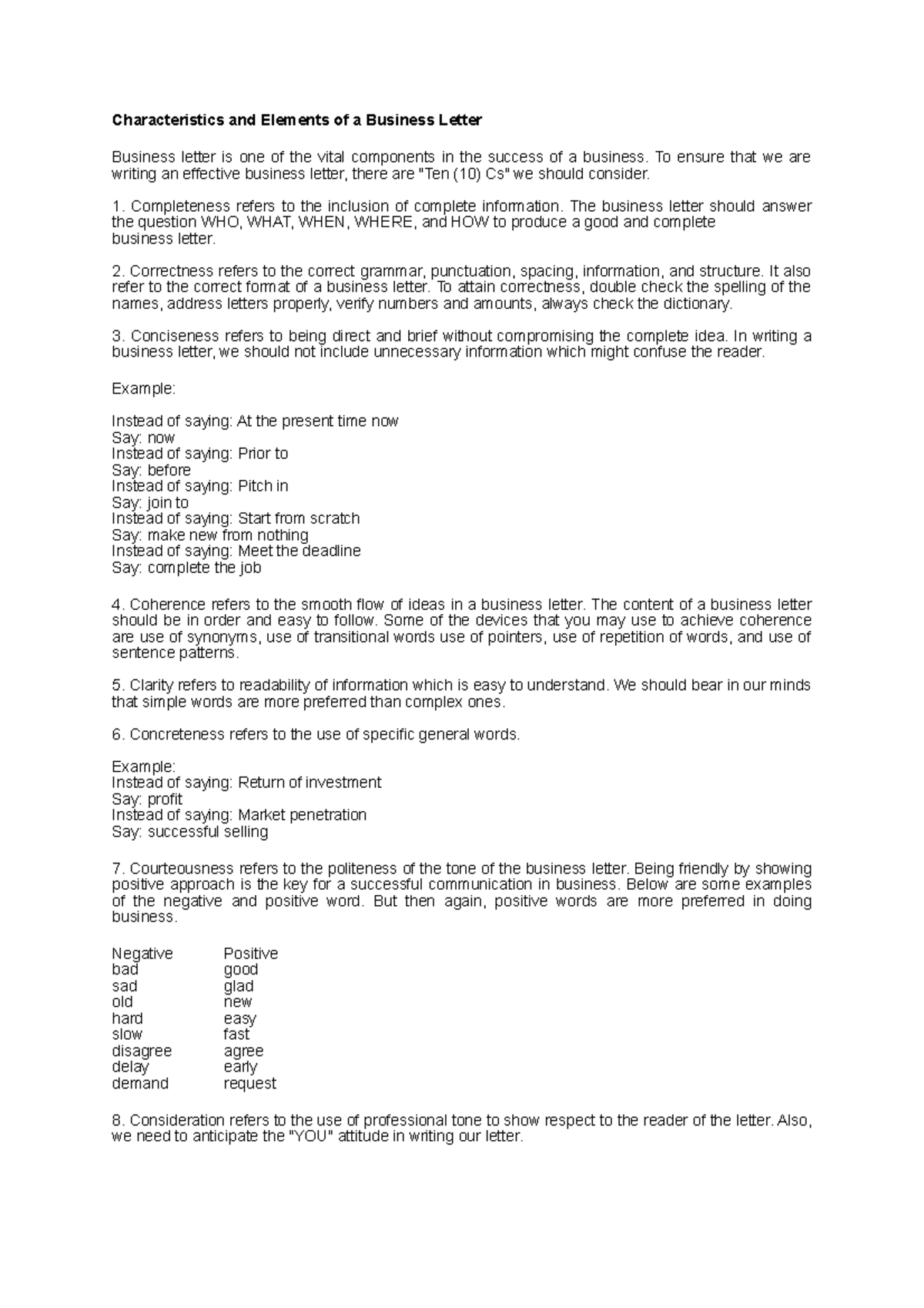 Characteristics and Elements - To ensure that we are writing an ...