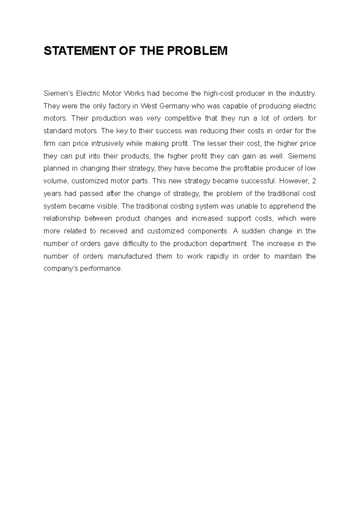 CASE- Study-SOP - AKAA - STATEMENT OF THE PROBLEM Siemen’s Electric ...