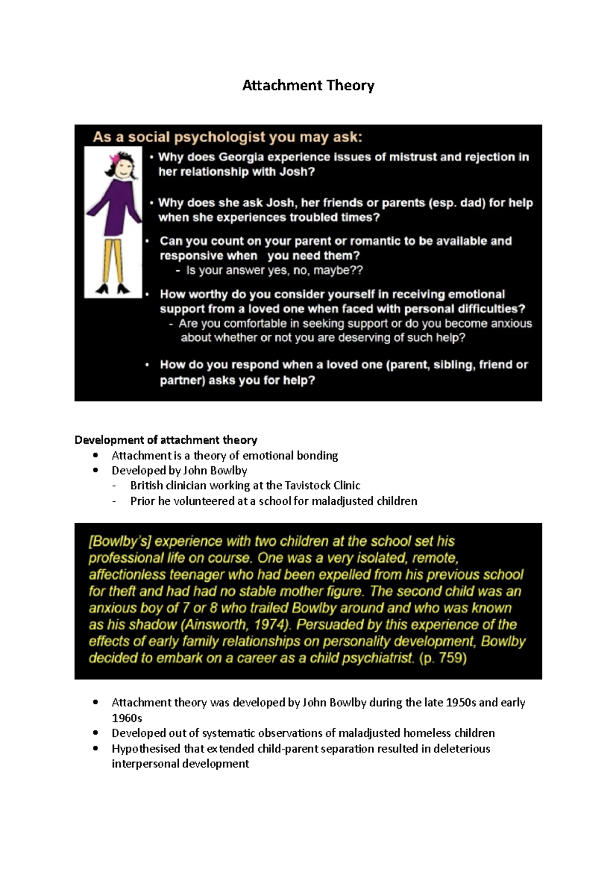 Week 2 - Attachment Theory - Attachment Theory Development of ...