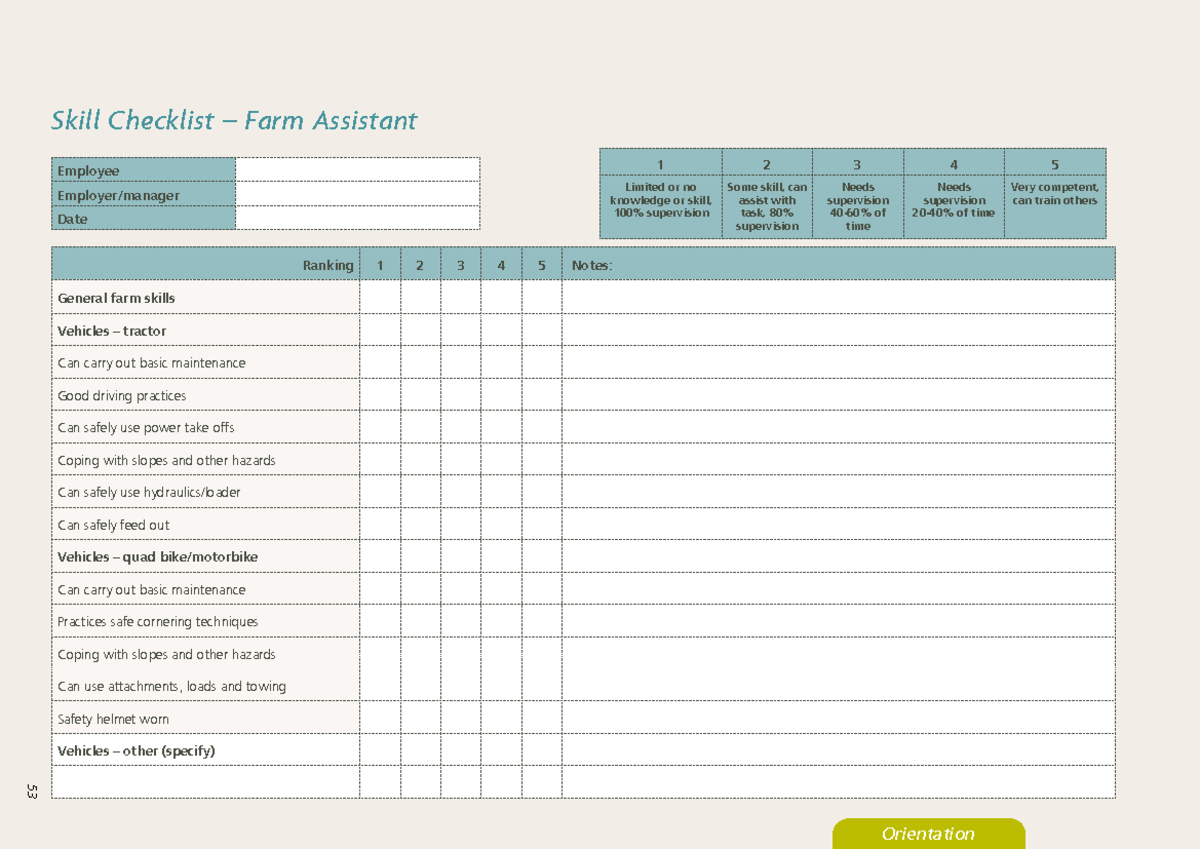 Skill Checklist Farm Assistant 53 Skill Checklist Farm Assistant