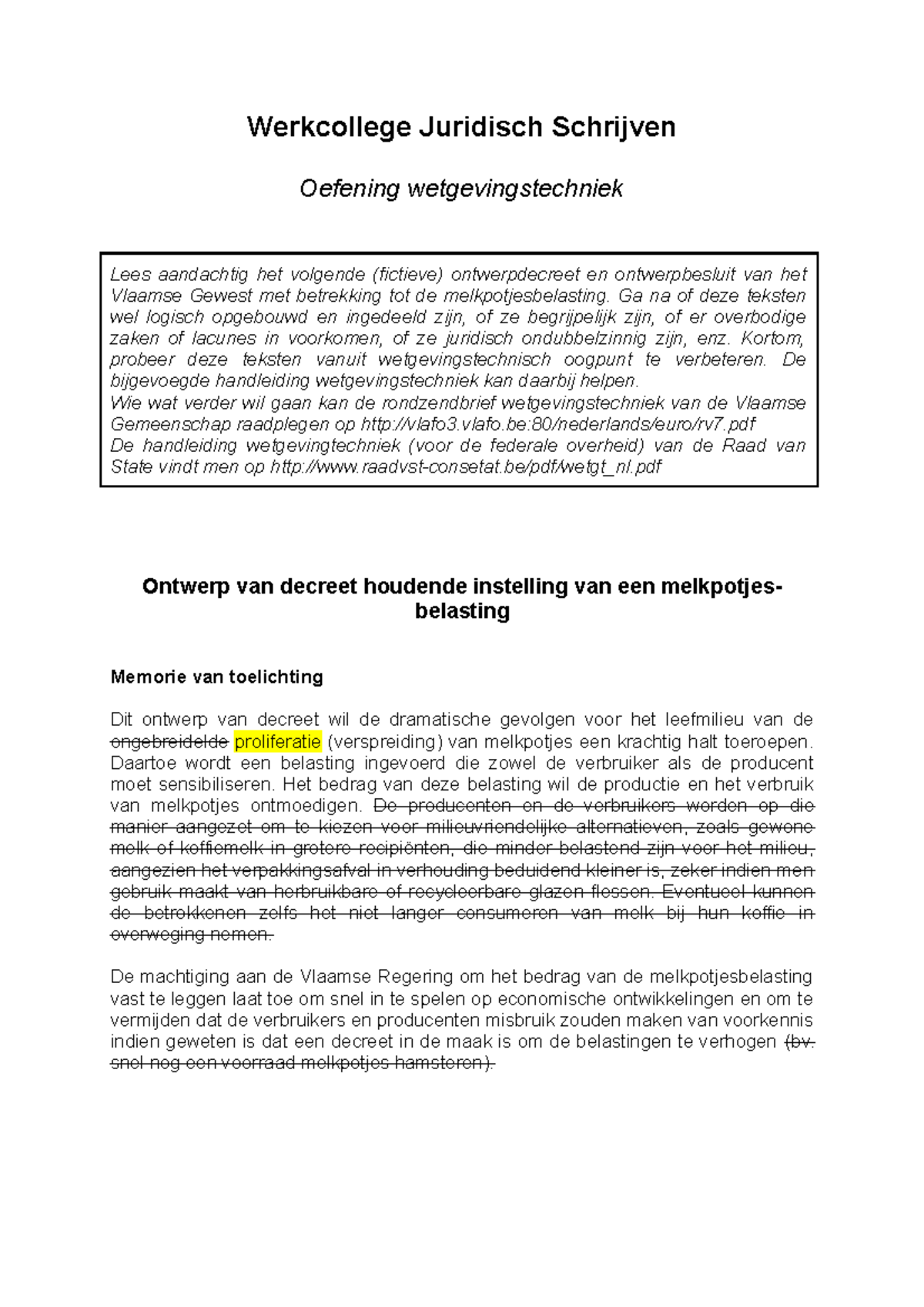 WC - Wetgevingstechnieken - Werkcollege Juridisch Schrijven Oefening ...