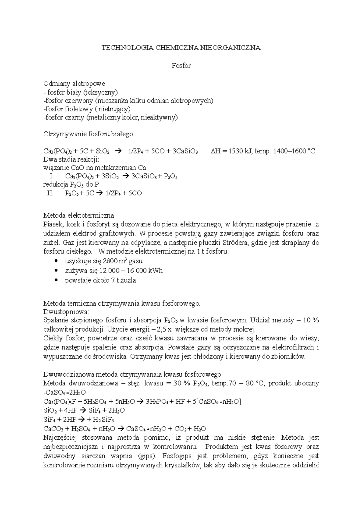 Technologia- Chemiczna- Nieorganiczna - TECHNOLOGIA CHEMICZNA