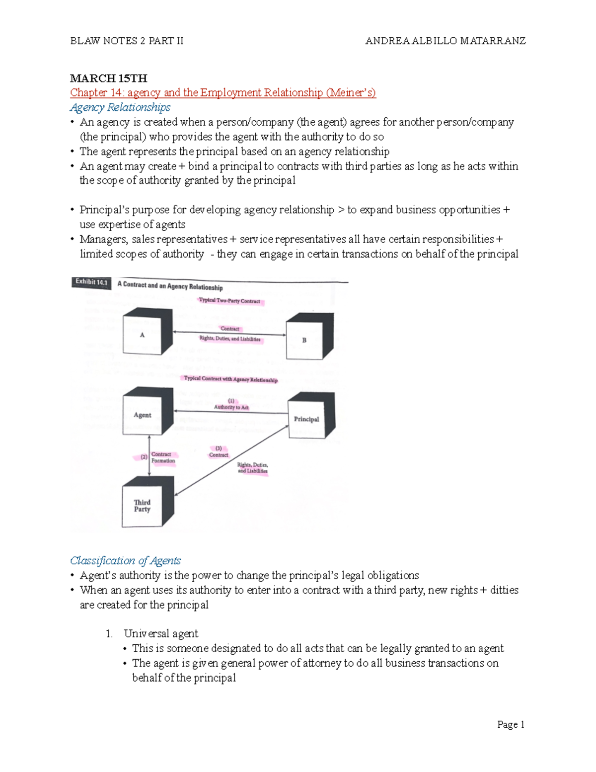 BLAW Notes 2 PART II (midterm 2) - MARCH 15TH Chapter 14: Agency And ...