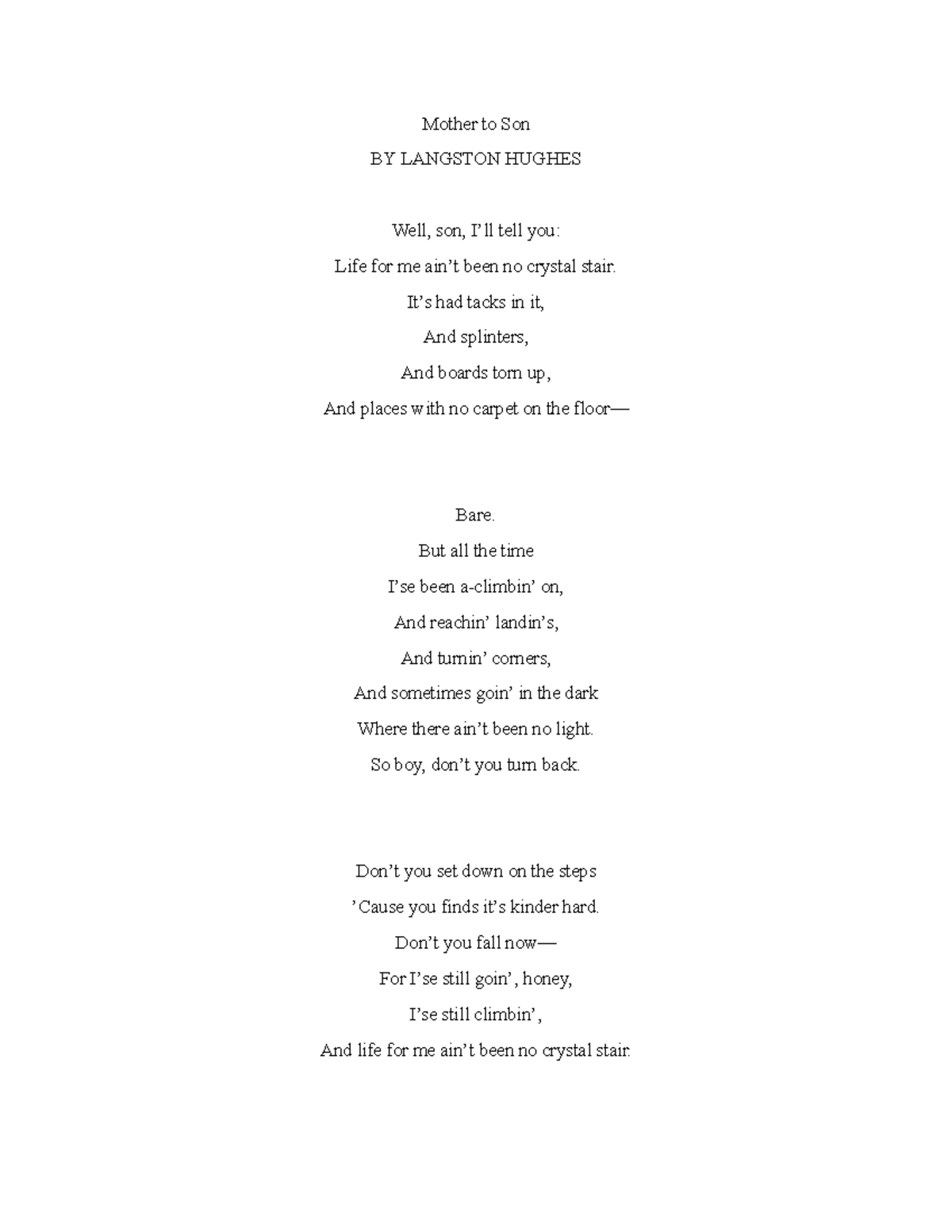 Poem-marathon - Summary The gift of magi - Mother to Son BY LANGSTON ...